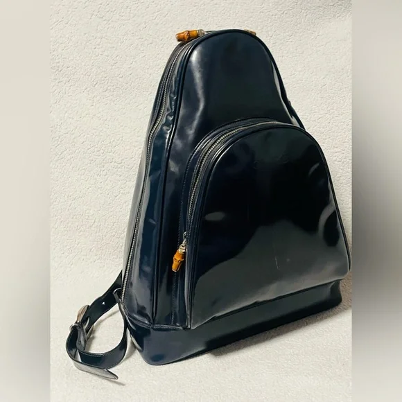 Gucci Bamboo Vintage Blue Patent Leather Sling Bag - Picture 6 of 14